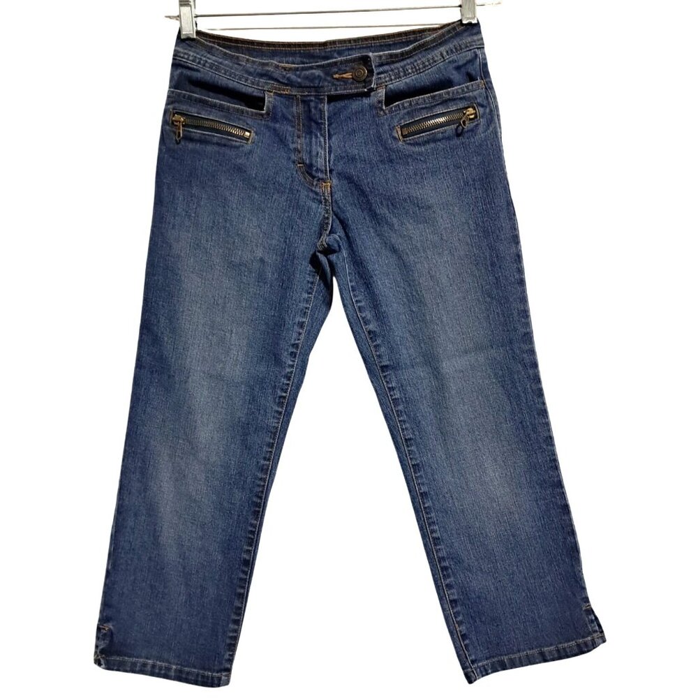 Lee Riders Cropped Jeans Womens‎ Size 3 Blue Stretch Denim Zipper Accents Y2K